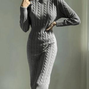 👗DAZY by Shein grey cable knit split back sweater dress 👗